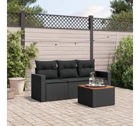 Set Divani da Giardino 4 pz con Cuscini Nero in Polyrattan