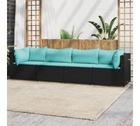 vidaXL Set Divani da Giardino 4 pz con Cuscini Nero in Polyrattan
