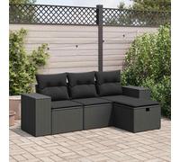 Set Divani da Giardino 4 pz con Cuscini Nero in Polyrattan