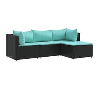vidaXL Set divani da giardino 4 pz in polyrattan nero con cuscini