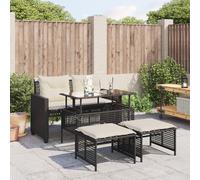 Set Divani da Giardino 4 pz con Cuscini Nero Polyrattan Vetro
