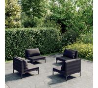 vidaXL Set Divani da Giardino 4 pz con Cuscini Polyrattan Grigio Scuro