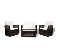 vidaXL Set Divani da Giardino 4 pz Elegante Comodo Robusto Sofa con Tavolino Sedie Poggiapiedi con Cuscini Ecologico in Polyrattan Marrone