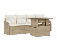 vidaXL Set divani da Giardino 5 Pezzi con Cuscini Beige Polirattan | Seduta 4 posti, Design modulare, Ideale per Patio, Balcone; Cuscini Staccabili e Piedi Regolabili