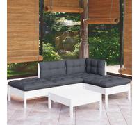 Set Divani da Giardino 5 pz con Cuscini Bianchi Legno di Pino