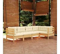 vidaXL Set Divani da Giardino 5 pz con Cuscini Crema in Massello di Pino
