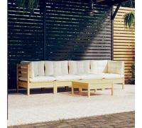 Set Divani da Giardino 5 pz con Cuscini Crema in Massello di Pino