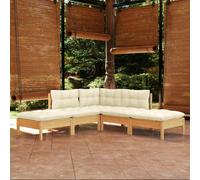 vidaXL Set Divani da Giardino 5 pz con Cuscini Crema Massello di Pino