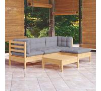 Set Divani da Giardino 5 pz con Cuscini Grigi Massello di Pino
