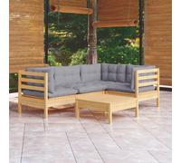 vidaXL Set Divani da Giardino 5 pz con Cuscini Grigi Massello di Pino