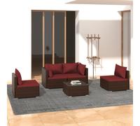 Set Divani da Giardino 5 pz con Cuscini in Polyrattan Marrone