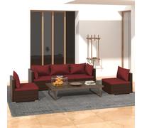 vidaXL Set Divani da Giardino 5 pz con Cuscini in Polyrattan Marrone