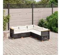 vidaXL Set Divani da Giardino 5 pz con Cuscini in Polyrattan Nero