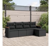 vidaXL Set Divani da Giardino 5 pz con Cuscini in Polyrattan Nero