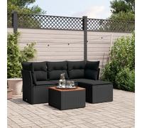 vidaXL Set Divani da Giardino 5 pz con Cuscini in Polyrattan Nero