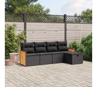 Set Divani da Giardino 5 pz con Cuscini in Polyrattan Nero
