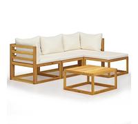 vidaXL Set Divani da Giardino 5 pz con Cuscini Modulare Elegante Tavolino Poggiapeidi Sofa Esterni Bianco Crema e Naturale Massello di Acacia