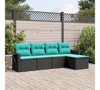 vidaXL Set Divani da Giardino 5 pz con Cuscini Nero in Polyrattan