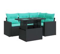 vidaXL Set Divani da Giardino 5 pz con Cuscini Nero Polyrattan Acacia