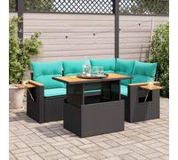 Set Divani da Giardino 5 pz con Cuscini Nero Polyrattan Acacia