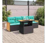 vidaXL Set Divani da Giardino 5 pz con Cuscini Nero Polyrattan Acacia