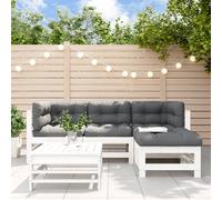 Set Divani da Giardino 5pz con Cuscini in Legno Massello Bianco