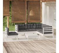 vidaXL Set Divani da Giardino 6 pz con Cuscini Bianchi Legno di Pino