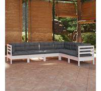 vidaXL Set Divani da Giardino 6 pz con Cuscini Bianchi Legno di Pino