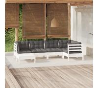 vidaXL Set Divani da Giardino 6 pz con Cuscini Bianchi Legno di Pino