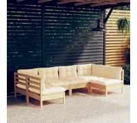 vidaXL Set Divani da Giardino 6 pz con Cuscini Crema in Massello di Pino