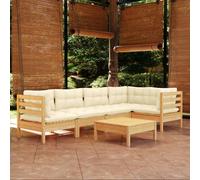 vidaXL Set Divani da Giardino 6 pz con Cuscini Crema in Massello di Pino