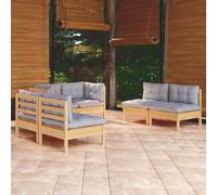vidaXL Set Divani da Giardino 6 pz con Cuscini Grigi Massello di Pino