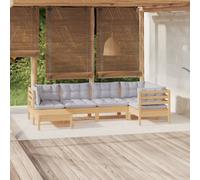 vidaXL Set Divani da Giardino 6 pz con Cuscini Grigi Massello di Pino