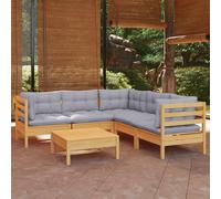 vidaXL Set Divani da Giardino 6 pz con Cuscini Grigi Massello di Pino