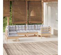 vidaXL Set Divani da Giardino 6 pz con Cuscini Grigi Massello di Pino