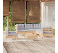 vidaXL Set Divani da Giardino 6 pz con Cuscini Grigi Massello di Pino