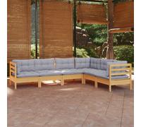 vidaXL Set Divani da Giardino 6 pz con Cuscini Grigi Massello di Pino