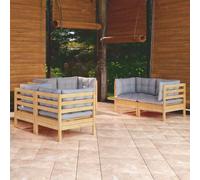 vidaXL Set Divani da Giardino 6 pz con Cuscini Grigi Massello di Pino