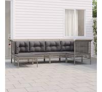 Set Divani da Giardino 6 pz con Cuscini in Polyrattan Grigio