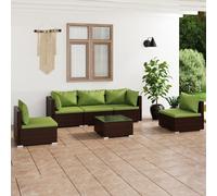 vidaXL Set Divani da Giardino 6 pz con Cuscini in Polyrattan Marrone