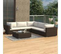 vidaXL Set Divani da Giardino 6 pz con Cuscini in Polyrattan Marrone