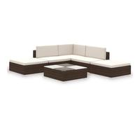 vidaXL Set Divani da Giardino 6 pz con Cuscini in Polyrattan Marrone