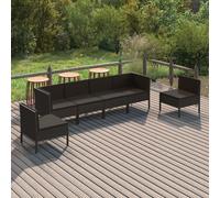 vidaXL Set Divani da Giardino 6 pz con Cuscini in Polyrattan Nero