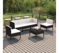 vidaXL Set Divani da Giardino 6 pz con Cuscini in Polyrattan Nero