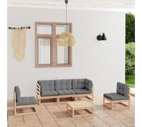 vidaXL Set Divani da Giardino 6 pz con Cuscini Legno Massello di Pino