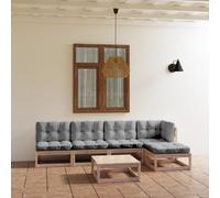 vidaXL Set Divani da Giardino 6 pz con Cuscini Legno Massello di Pino