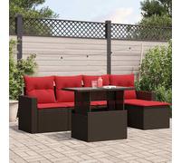 Set Divani da Giardino 6 pz con Cuscini Marrone in Polyrattan