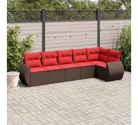 Set Divani da Giardino 6 pz con Cuscini Marrone in Polyrattan