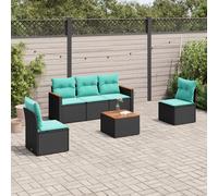 vidaXL Set Divani da Giardino 6 pz con Cuscini Nero in Polyrattan