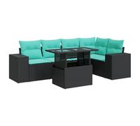 vidaXL Set Divani da Giardino 6 pz con Cuscini Nero Polyrattan Acacia